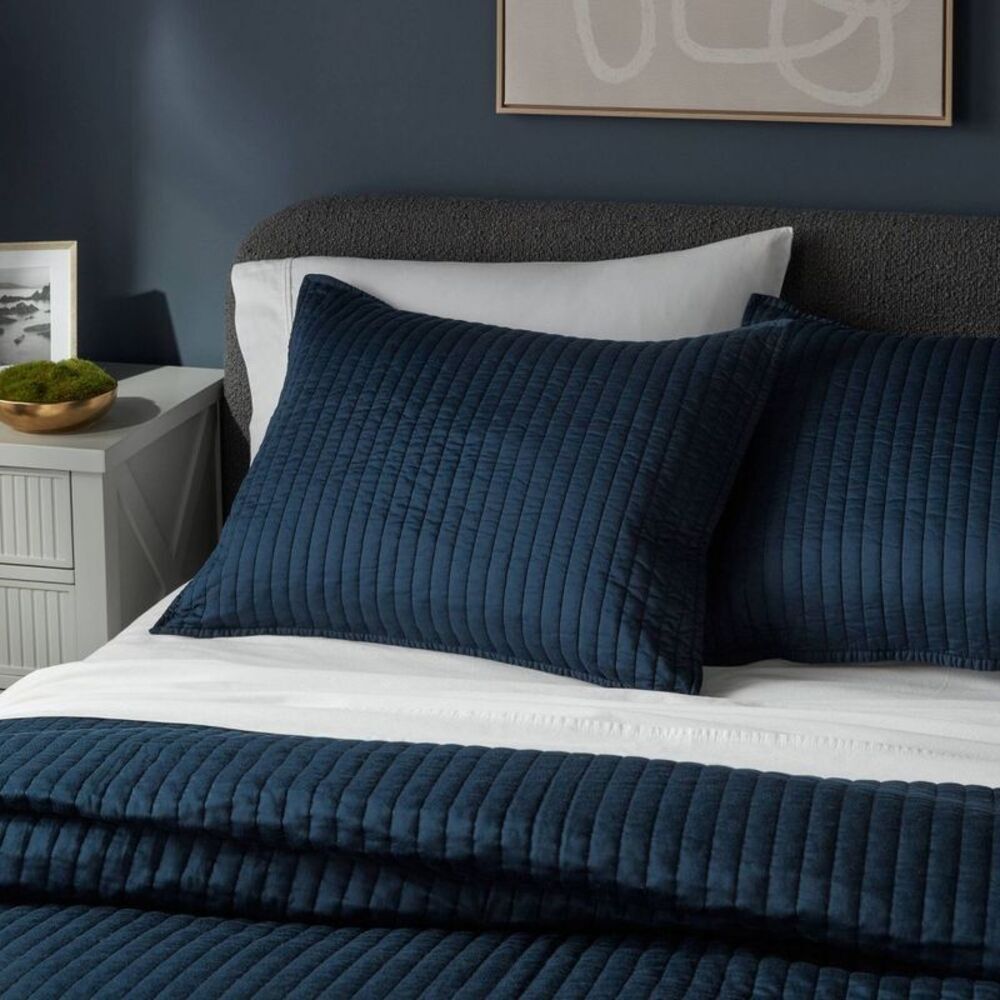 Standard 250TC Washed Cotton Sateen Quilt Pillow Sham - Dark Navy - Picture 2 of 3